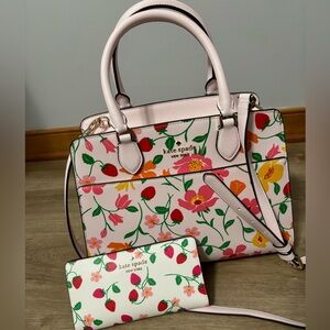 Kate Spade Madison Strawberry Garden Printed Medium Satchel and matching wallet